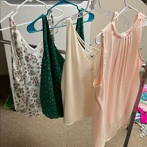 Floral, Green, Cream, and Pink Women's Tops